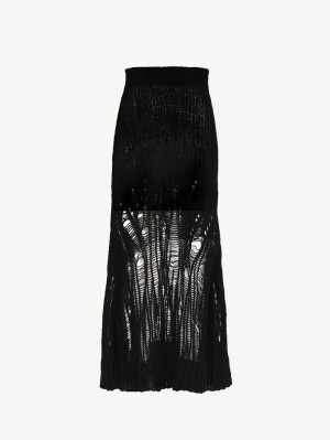 Black Chloe Flared Long Skirts | CHE-SR14095