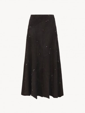 Black Chloe Flared Midi Skirts | CHE-SR14097