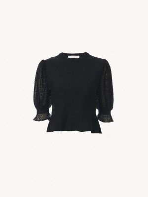 Black Chloe Peplum Knitwear | CHE-SR13920