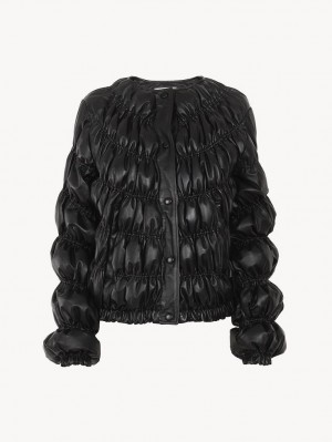 Black Chloe Ruched Puffer Jackets | CHE-SR13811