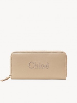 Cement Pink Chloe Sense Zippered Long Wallets | CHE-SR14298