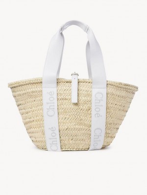 Crystal White Chloe Sense Medium Basket Tote Bags | CHE-SR13381