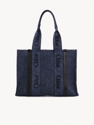 Denim Chloe Medium Woody Tote Bags | CHE-SR13316