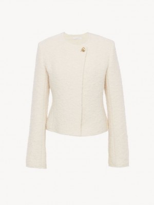 Eden White Chloe Collarless Fitted Jackets | CHE-SR13771