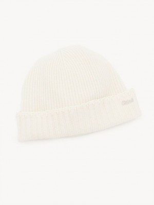 Eden White Chloe Ribbed Knit Beanie Hats | CHE-SR14486