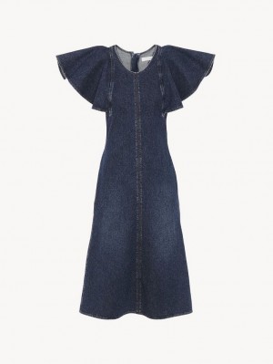 Faded Denim Chloe Wing-sleeve Dresses | CHE-SR13835