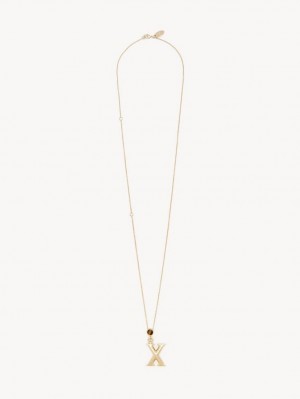 GOLD COLOR Chloe Alphabet With Pendant Necklaces | CHE-SR14332