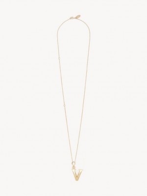 GOLD COLOR Chloe Alphabet With Pendant Necklaces | CHE-SR14334