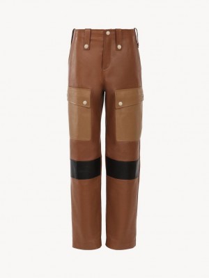 MULTICOLOR BROWN 1 Chloe Cargo Pants Leather | CHE-SR14110