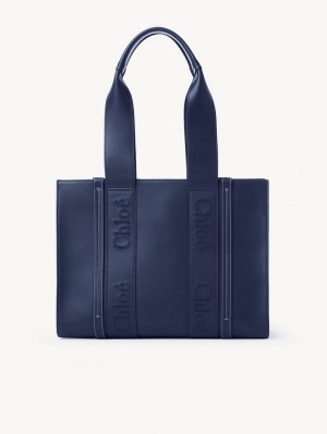 Night Blue Chloe Medium Woody Tote Bags | CHE-SR13395