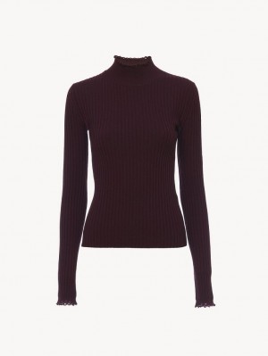 Obscure Purple Chloe Fitted High-neck Knitwear | CHE-SR13961