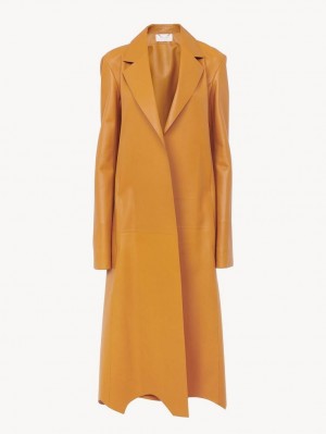 SUNSET ORANGE Chloe Generous Wrap Coat Leather | CHE-SR14100