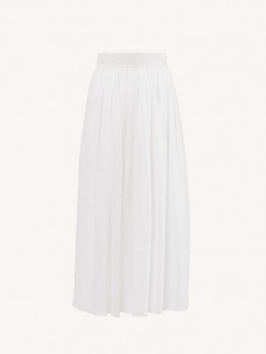 White Chloe Gathered Mid-length Skirts | CHE-SR14073