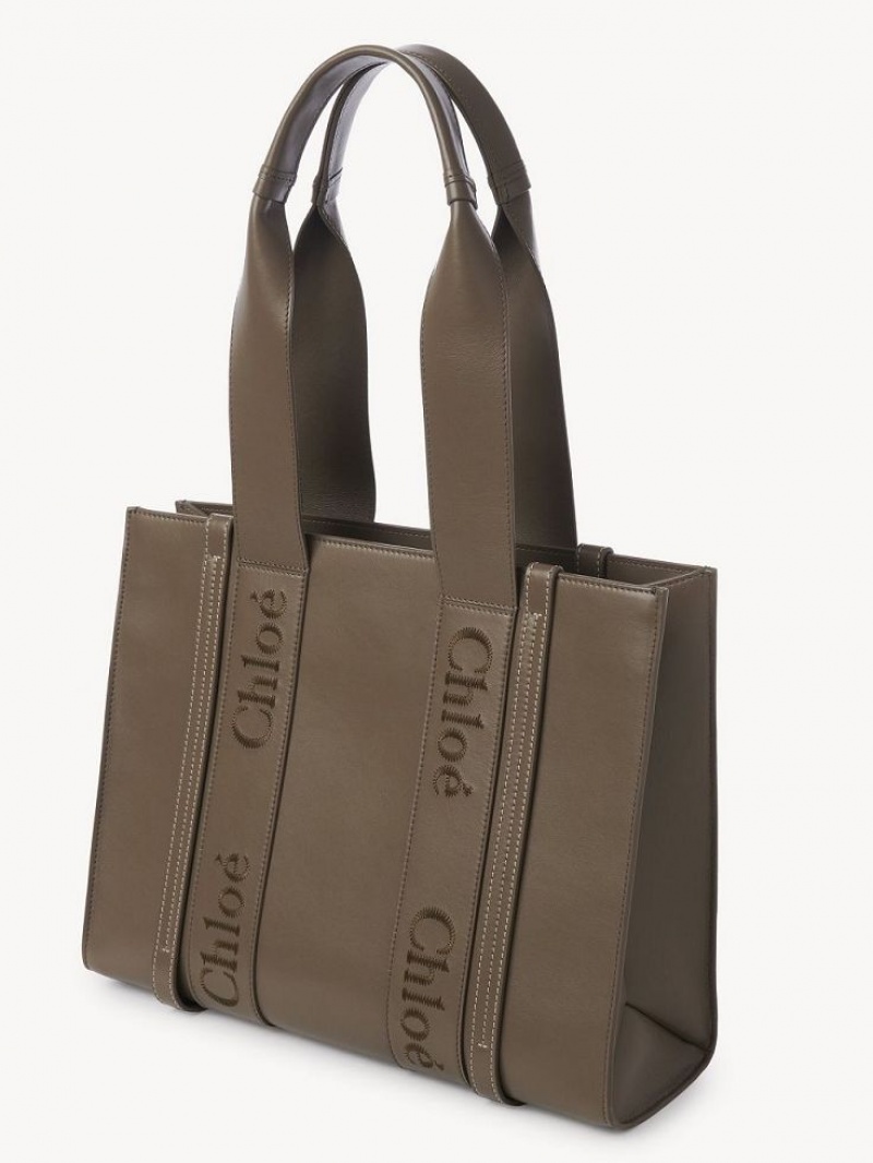 ARMY GREEN Chloe Medium Woody Tote Bags | CHE-SR13340