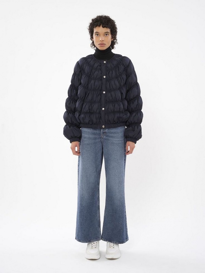 Abyss Blue Chloe Ruched Puffer Jackets | CHE-SR13809