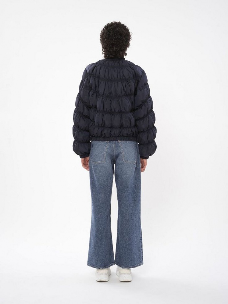 Abyss Blue Chloe Ruched Puffer Jackets | CHE-SR13809