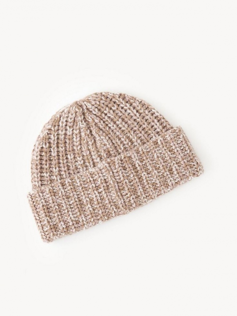 BEIGE - PINK 1 Chloe Chunky Knitted Beanie Hats | CHE-SR14474