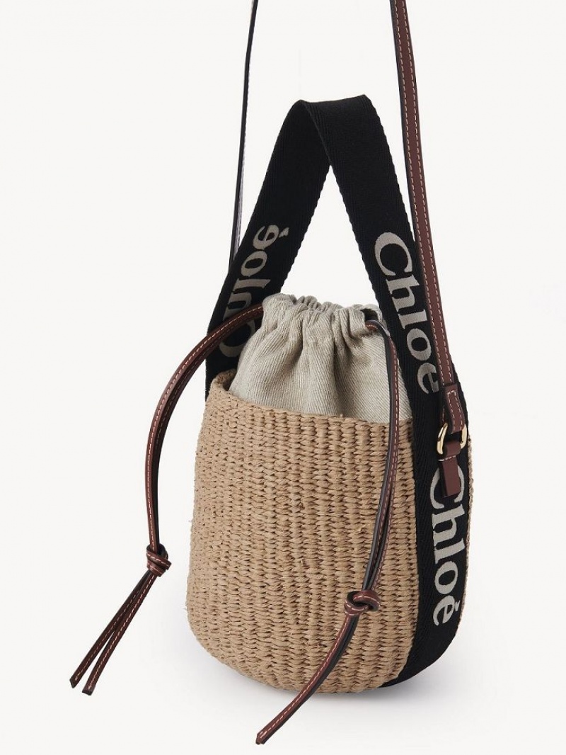 BLACK - BEIGE 1 Chloe Small Woody Basket Crossbody Bags | CHE-SR13566