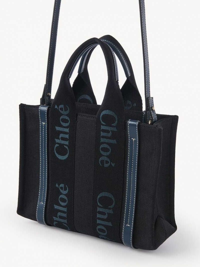 BLACK - GREEN 1 Chloe Small Woody Tote Bags | CHE-SR13317