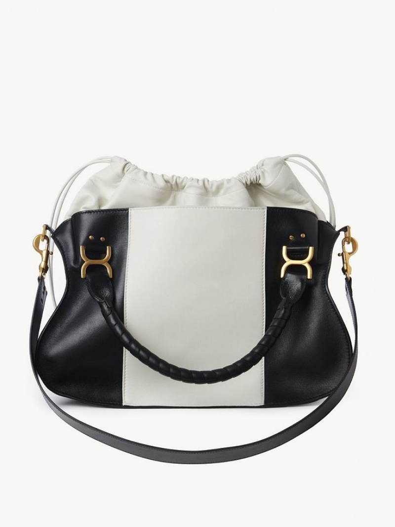 BLACK - WHITE 1 Chloe Marcie Large Double Carry Crossbody Bags | CHE-SR13469