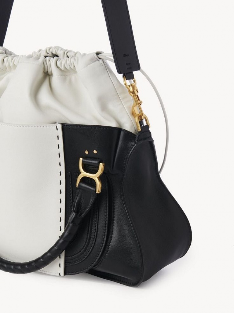 BLACK - WHITE 1 Chloe Marcie Large Double Carry Crossbody Bags | CHE-SR13469