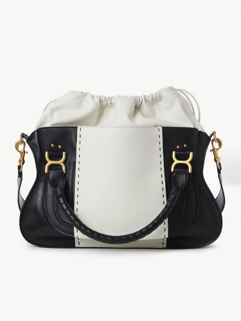 BLACK - WHITE 1 Chloe Marcie Large Double Carry Crossbody Bags | CHE-SR13469