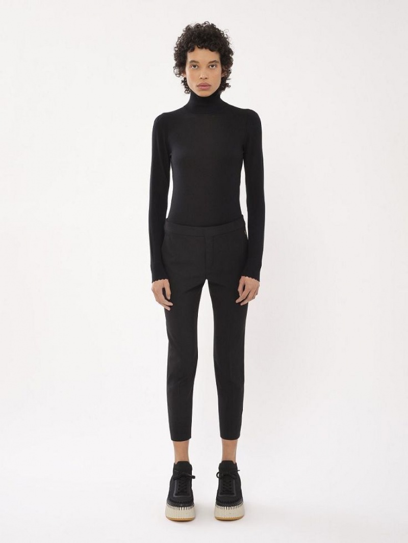 Black Chloe Cropped Cigarette Suiting | CHE-SR14034