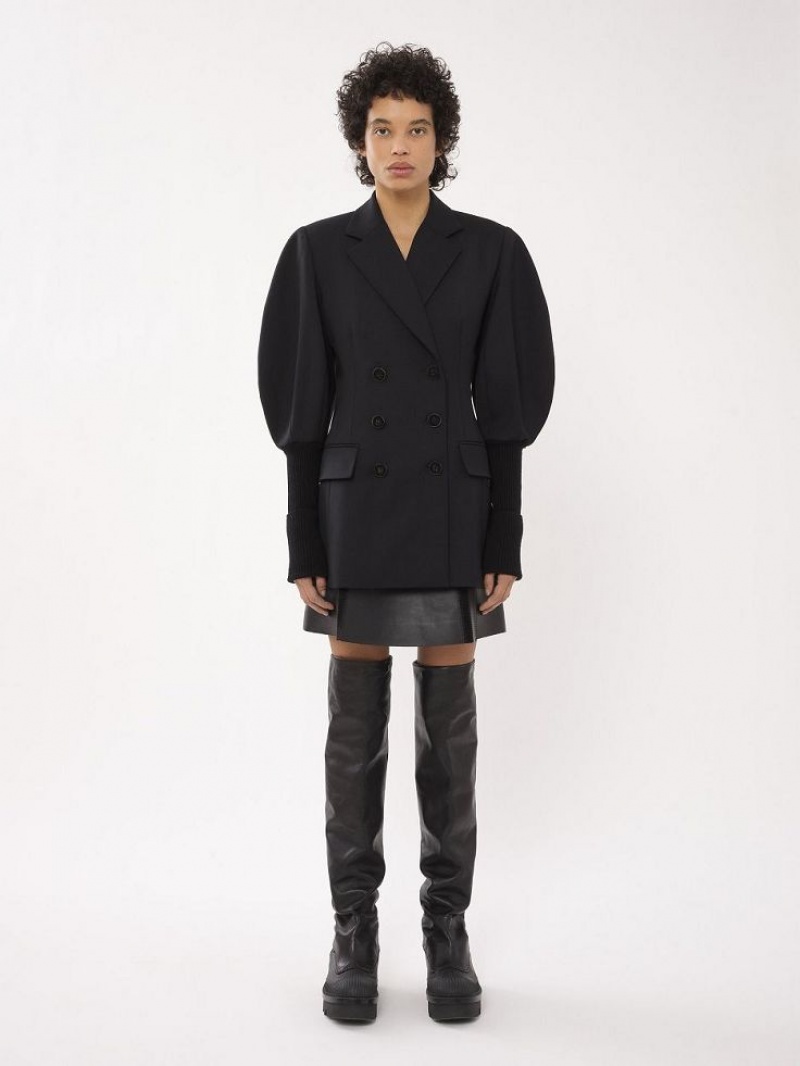 Black Chloe Double-breasted Tailored Jackets | CHE-SR13773