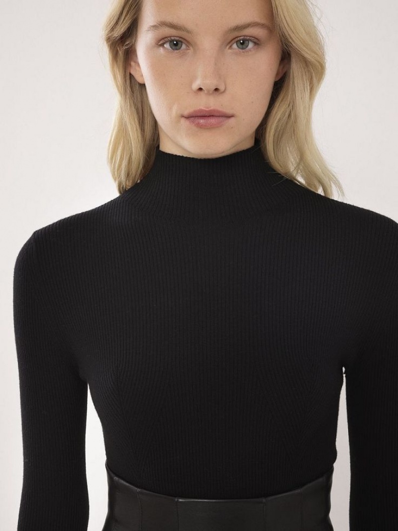 Black Chloe Fitted Mock-neck Sweaters | CHE-SR13903