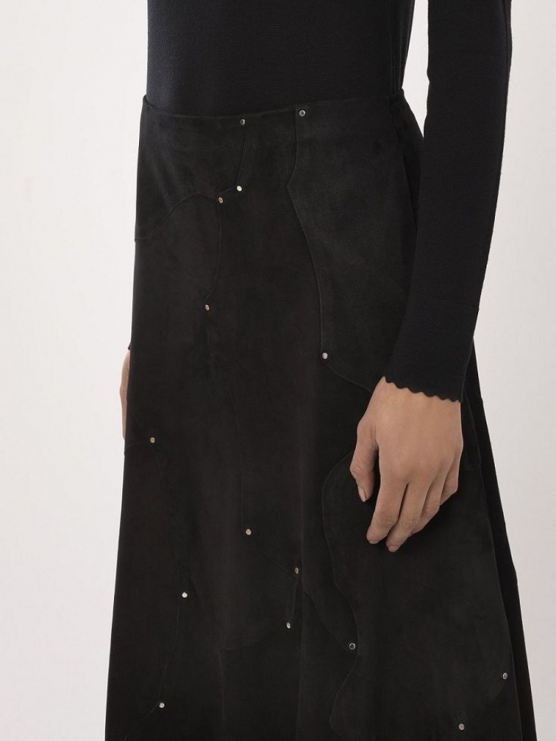 Black Chloe Flared Midi Skirt Leather | CHE-SR14121