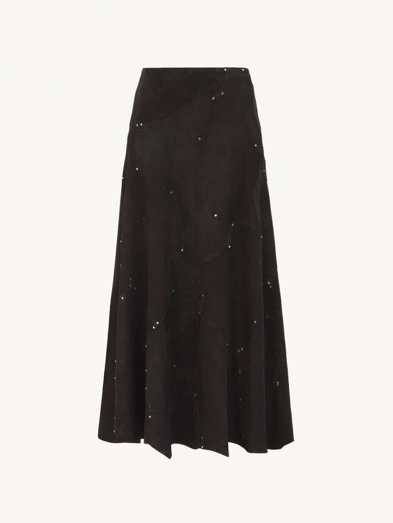 Black Chloe Flared Midi Skirts | CHE-SR14097