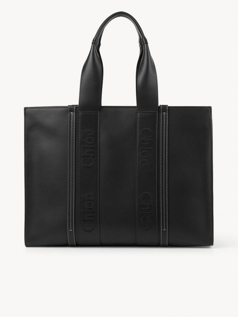 Black Chloe Large Woody Tote Bags | CHE-SR13306