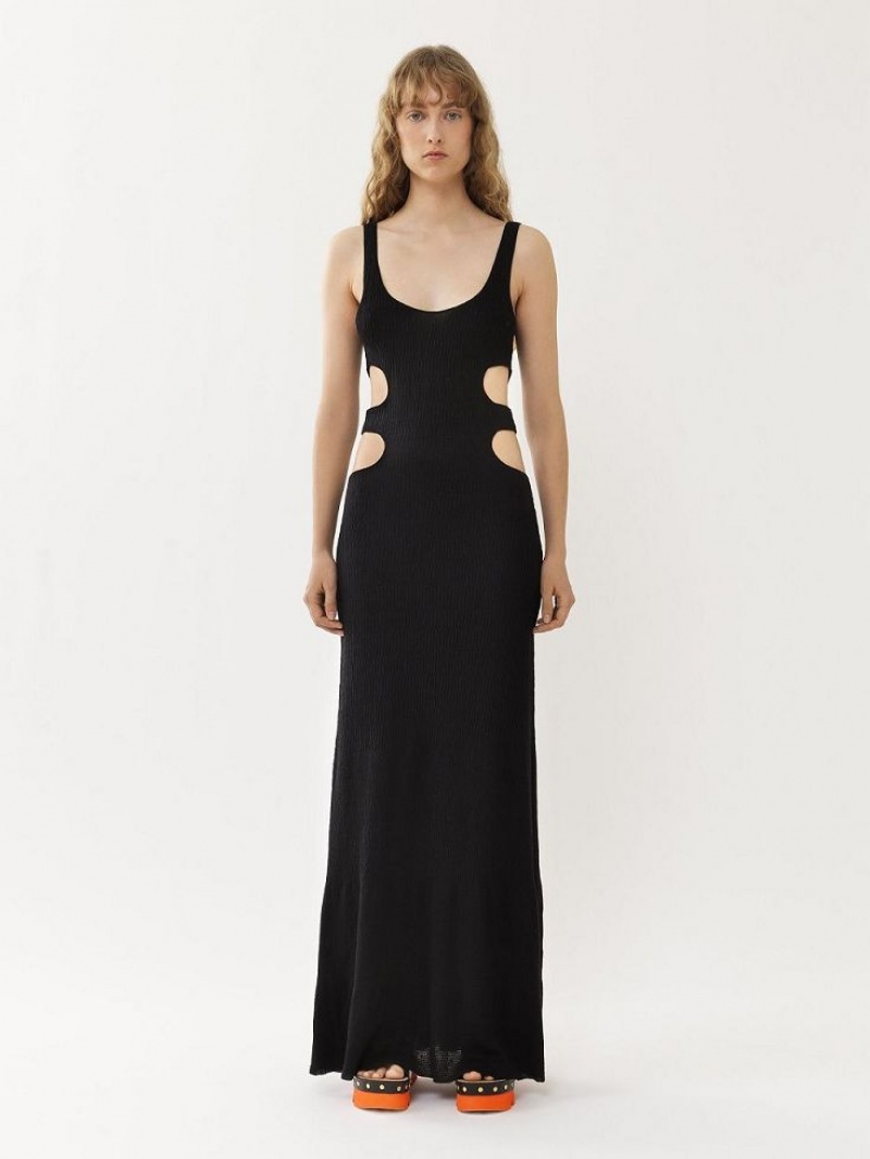 Black Chloe Long Tank Dresses | CHE-SR13841