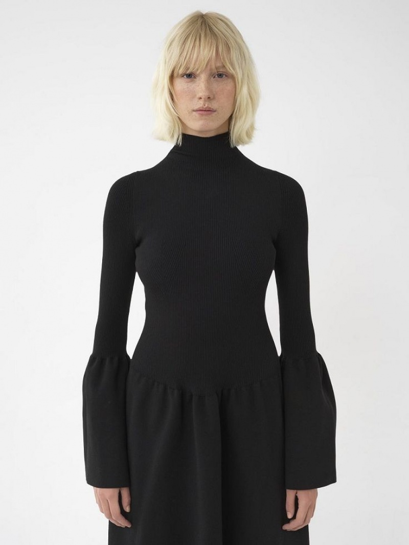 Black Chloe Mock-neck Knit Dresses | CHE-SR13861