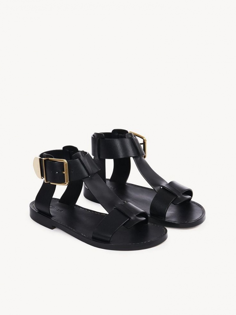 Black Chloe Rebecca Flat Sandals | CHE-SR14142