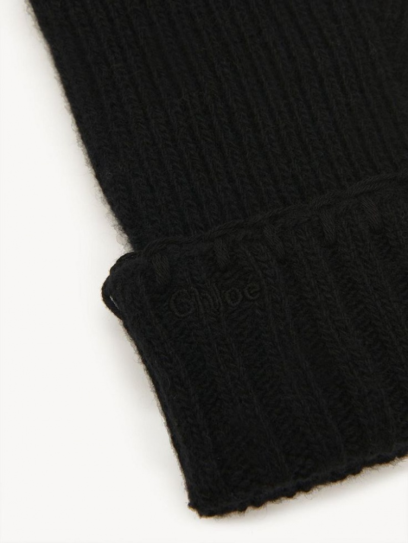 Black Chloe Ribbed Knit Gloves | CHE-SR14488