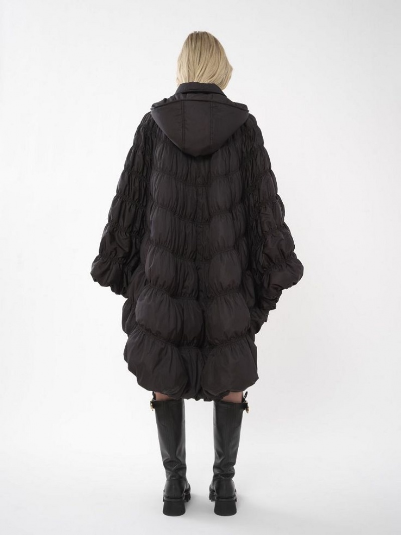 Black Chloe Ruched Puffer Cape Coats | CHE-SR13815