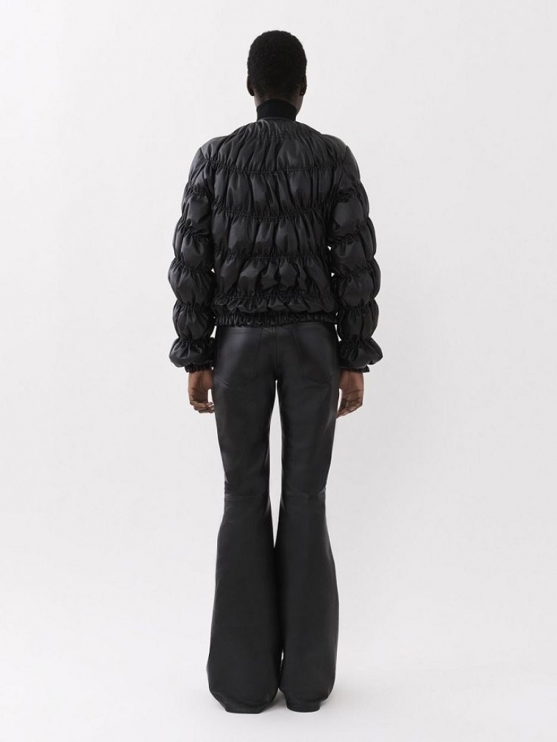 Black Chloe Ruched Puffer Jacket Leather | CHE-SR14115