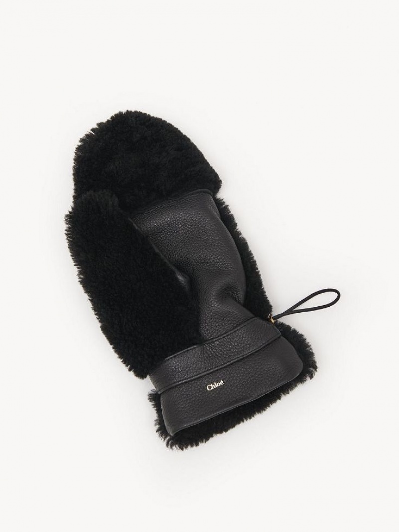 Black Chloe Shearling Mittens Hats | CHE-SR14483