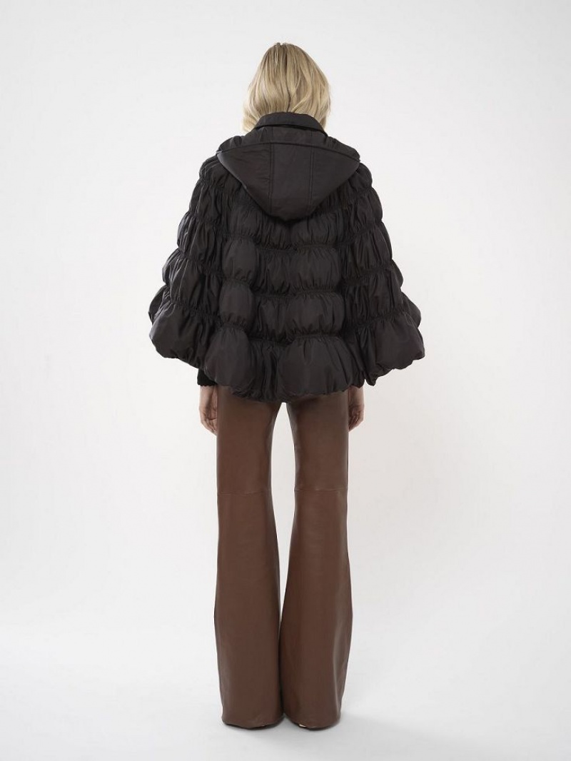 Black Chloe Short Puffer Cape Coats | CHE-SR13814