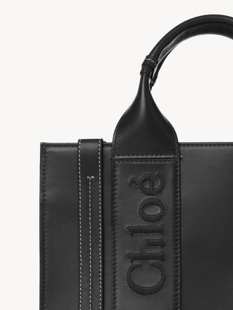 Black Chloe Small Woody Tote Bags | CHE-SR13351