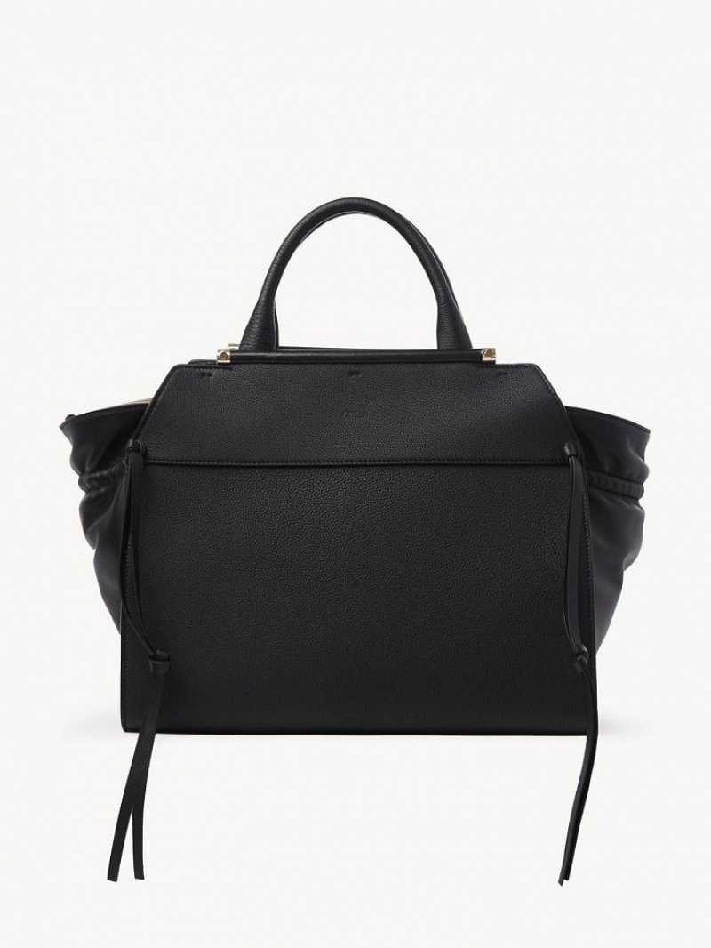 Black Chloe Steph Medium Double Carry Tote Bags | CHE-SR13372