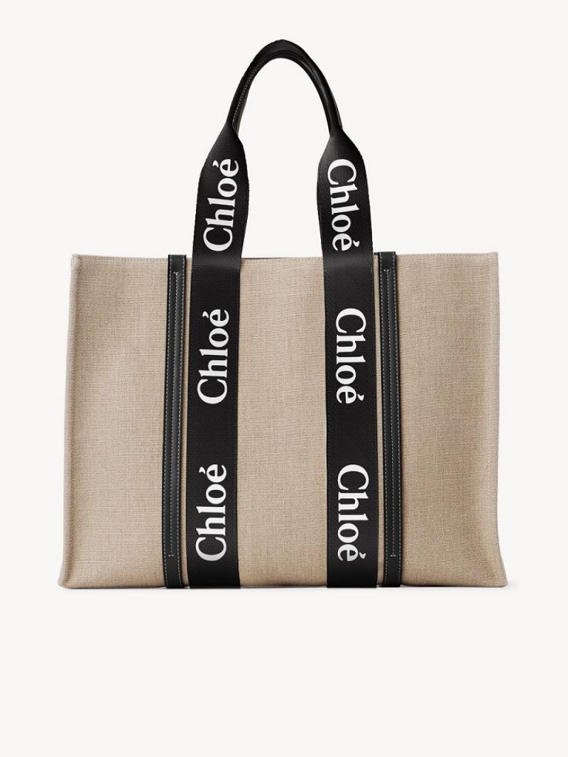 Black - Blue 1 Chloe Large Woody Tote Bags | CHE-SR13304