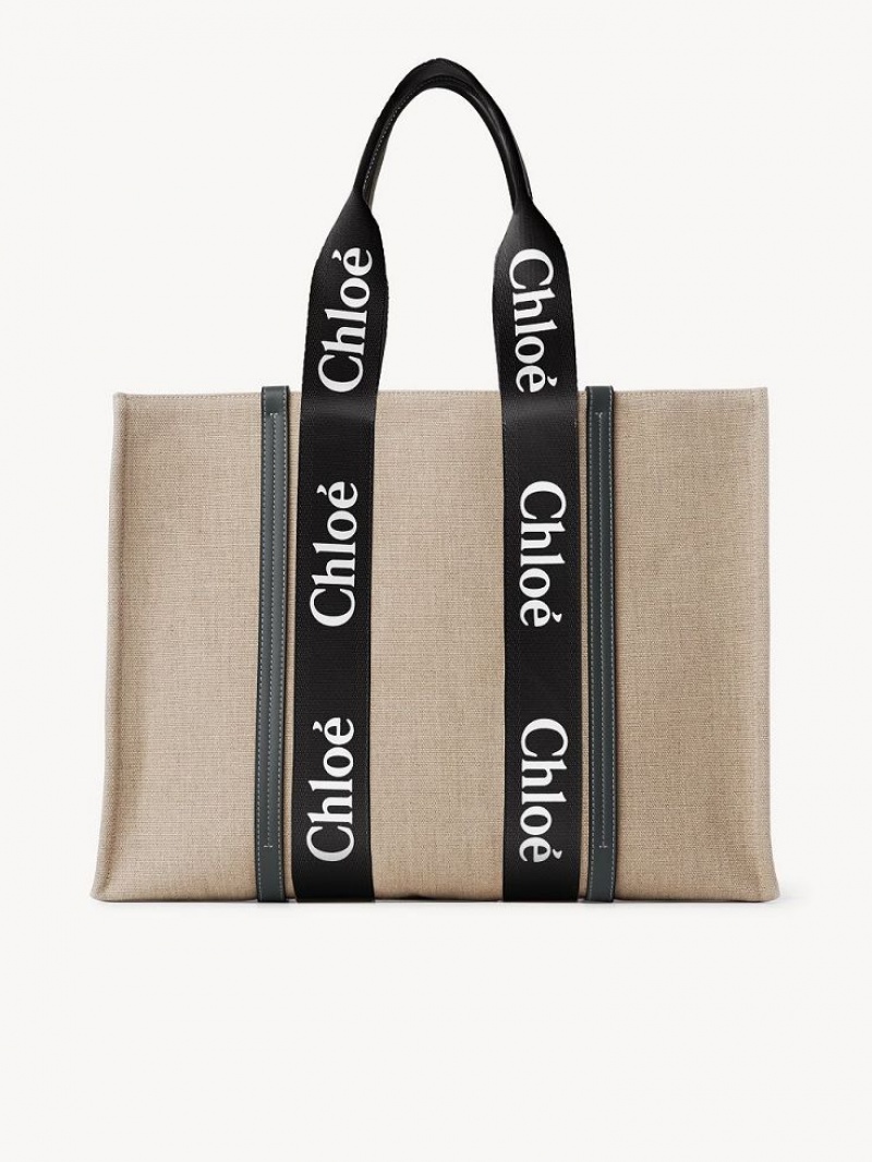 Black - Blue 1 Chloe Large Woody Tote Bags | CHE-SR13304