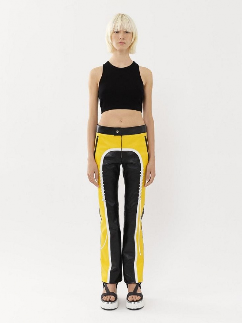 Black - Yellow 1 Chloe Biker Pants Leather | CHE-SR14107