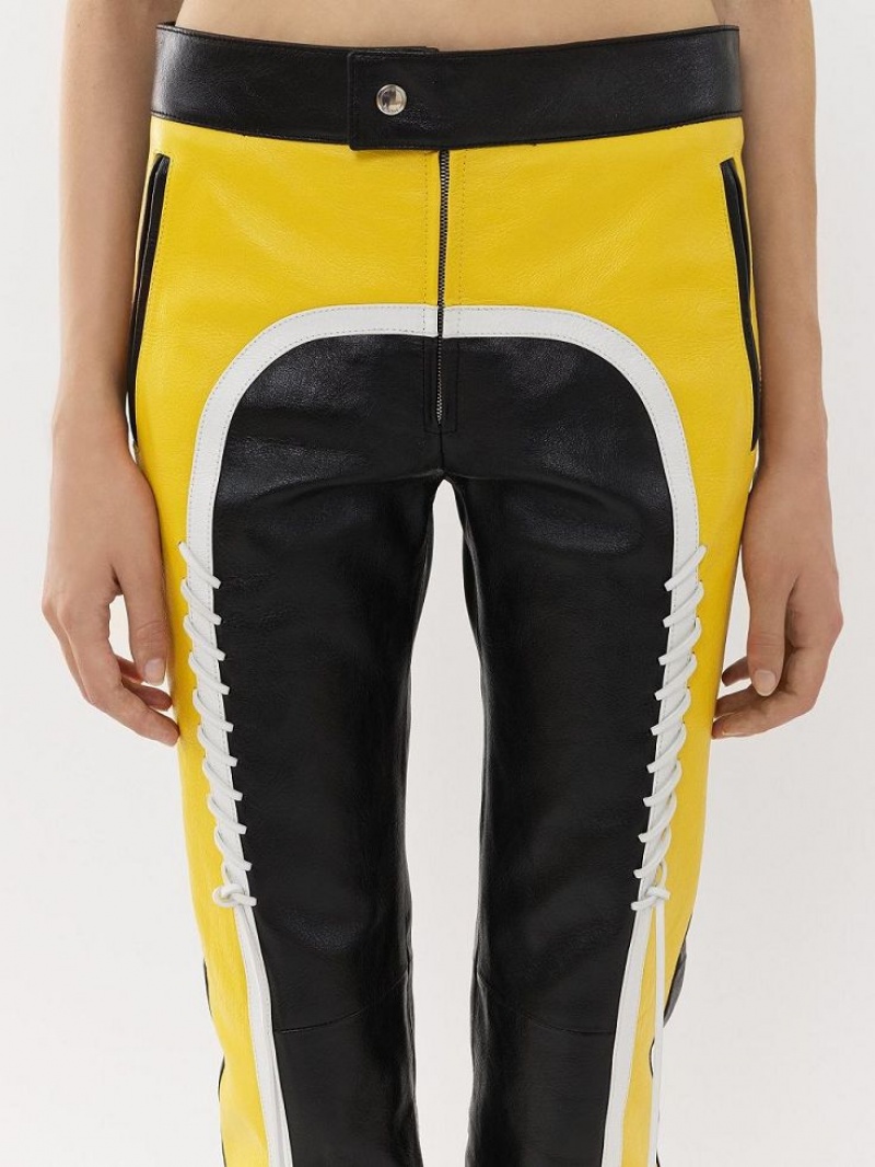 Black - Yellow 1 Chloe Biker Pants Leather | CHE-SR14107