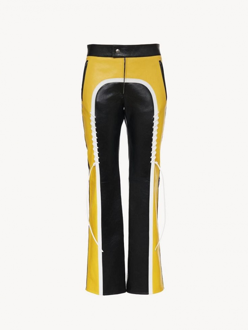 Black - Yellow 1 Chloe Biker Pants Leather | CHE-SR14107