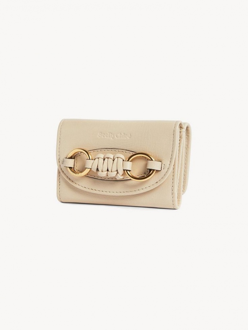 Cement Beige Chloe Saddie Medium Tri-fold Compact Wallets | CHE-SR14903