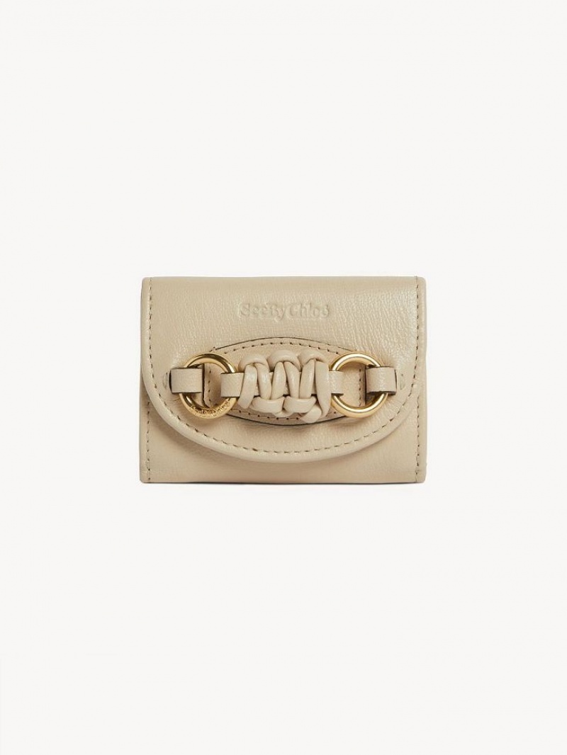 Cement Beige Chloe Saddie Mini Tri-fold Compact Wallets | CHE-SR14902