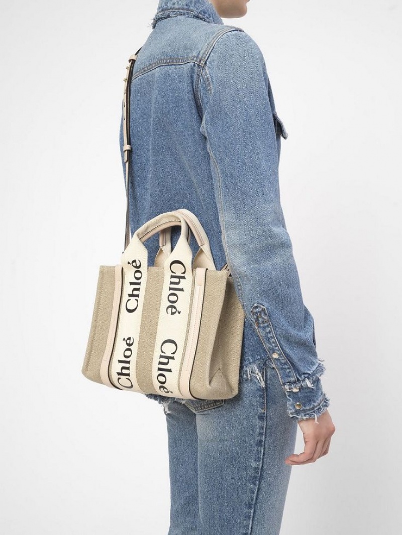 Cement Pink Chloe Small Woody Tote Bags | CHE-SR13392